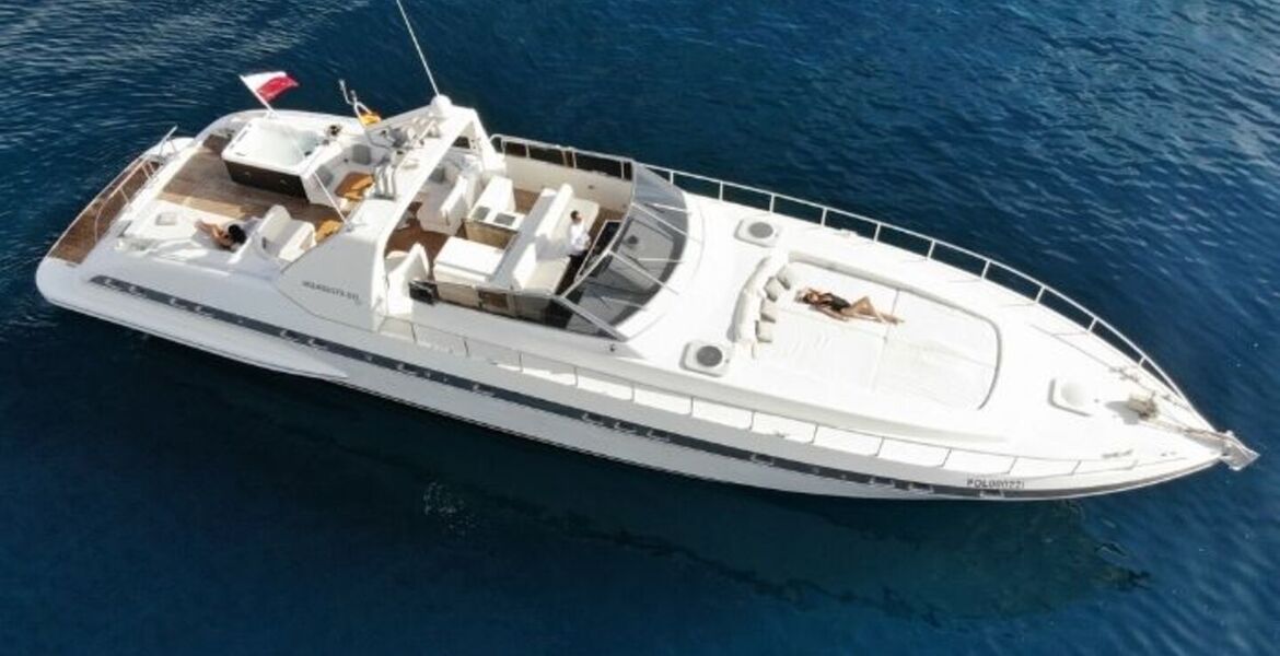 Yacht Mangusta 80 for rental in Marbella, Puente Banus.